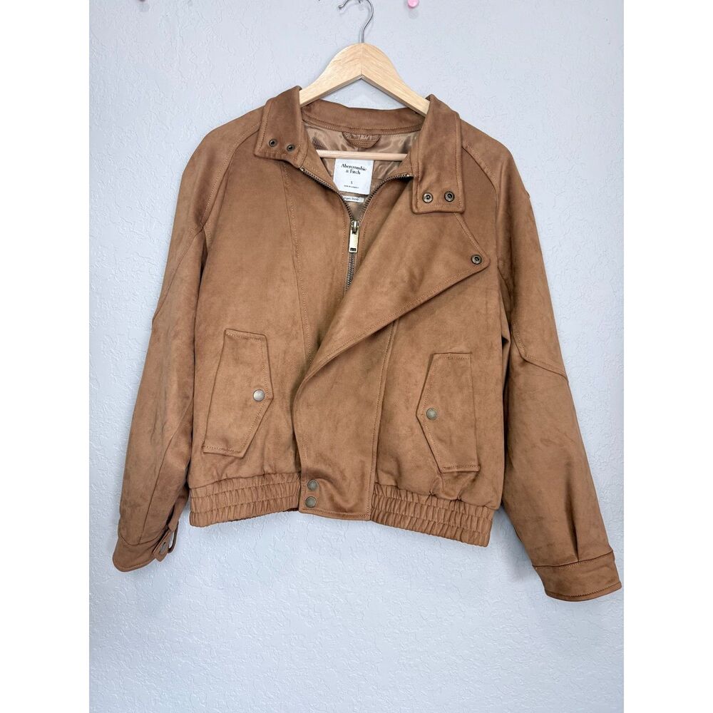 Abercrombie & Fitch Vegan Suede Moto Jacket S Camel Biker Western Quiet Luxury